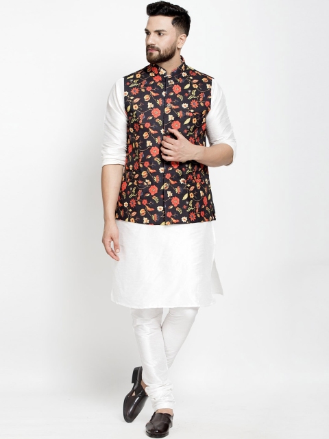 

Benstoke Men White Pleated Kurta with Churidar