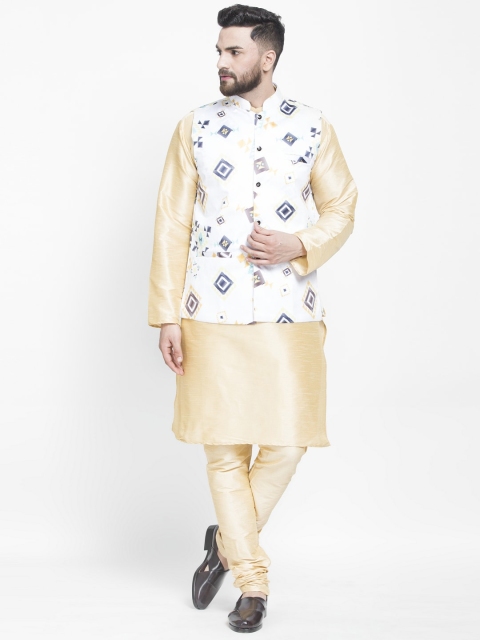 

Benstoke Men Gold-Toned Floral Kurta with Churidar