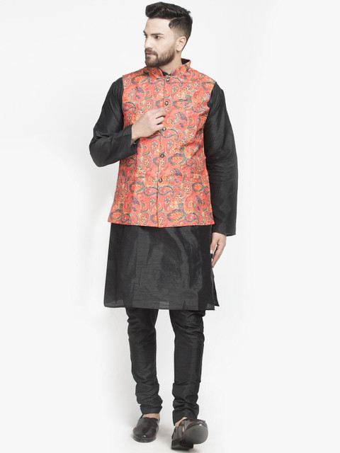

Benstoke Men Black Layered Kurta with Pyjamas