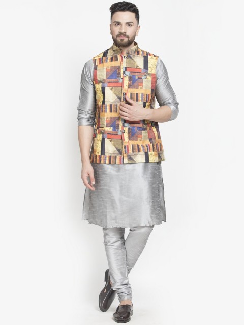 

Benstoke Men Grey Layered Kurta with Pyjamas