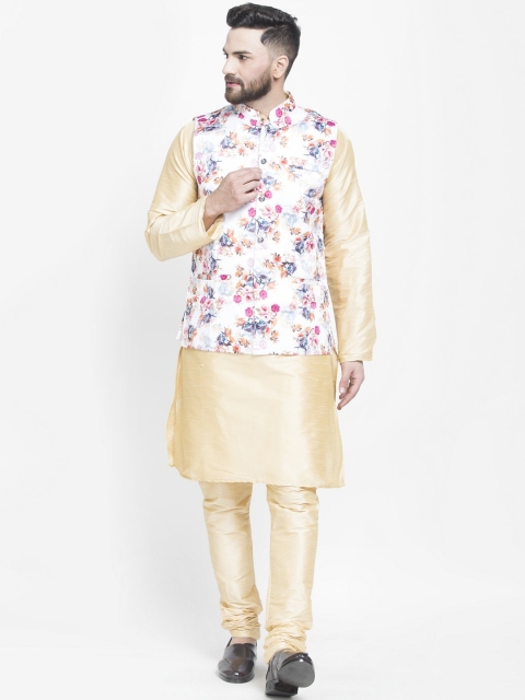 

Benstoke Men Gold-Toned Floral Layered Kurti with Churidar