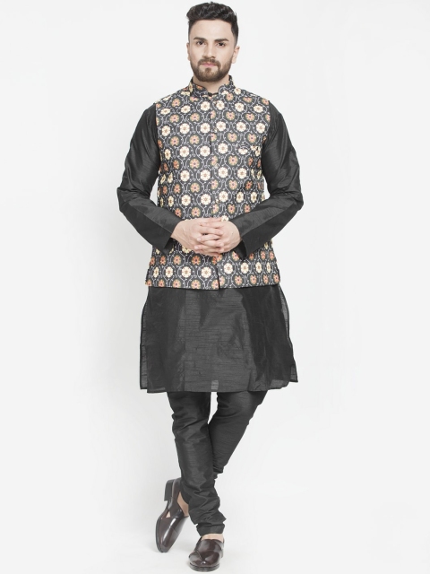 

Benstoke Men Black Paisley Layered Kurta with Pyjamas