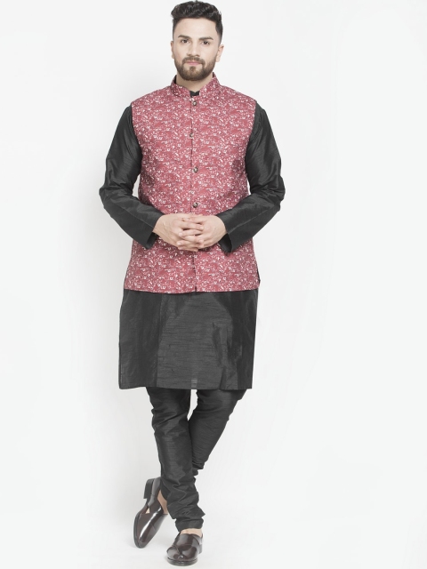 

Benstoke Men Black Layered Kurta with Churidar