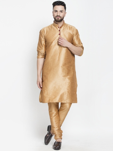 

Benstoke Men Copper-Toned Pleated Kurta with Churidar