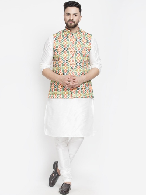 

Benstoke Men White Paisley Angrakha Kurta with Churidar