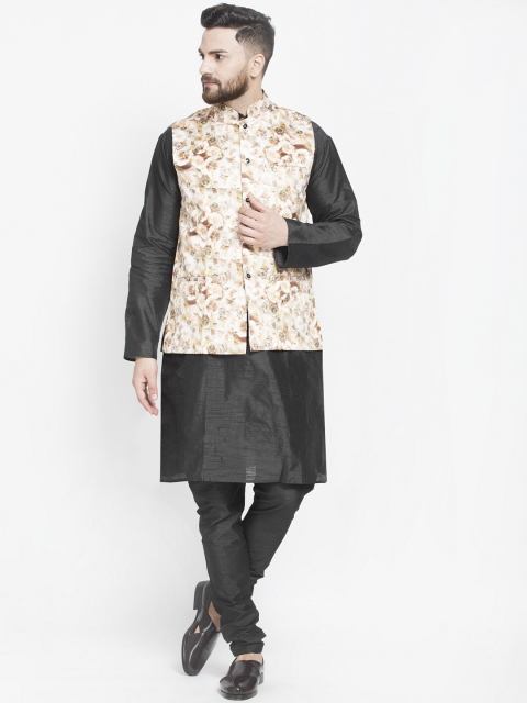 

Benstoke Men Black Floral Layered Kurta with Pyjamas