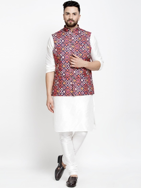 

Benstoke Men White Angrakha Kurta with Churidar