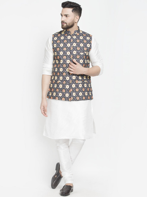 

Benstoke Men White Layered Kurti with Churidar