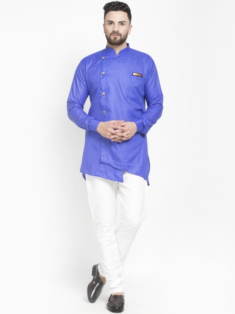 

Benstoke Men Blue Angrakha Kurta with Pyjamas
