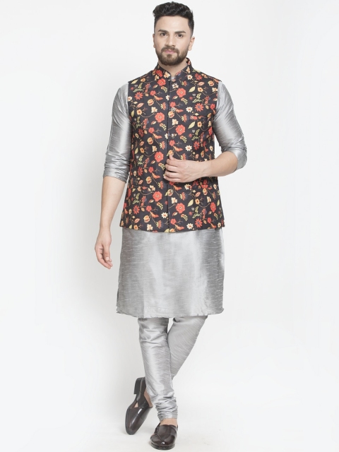 

Benstoke Men Grey Layered Kurta with Churidar