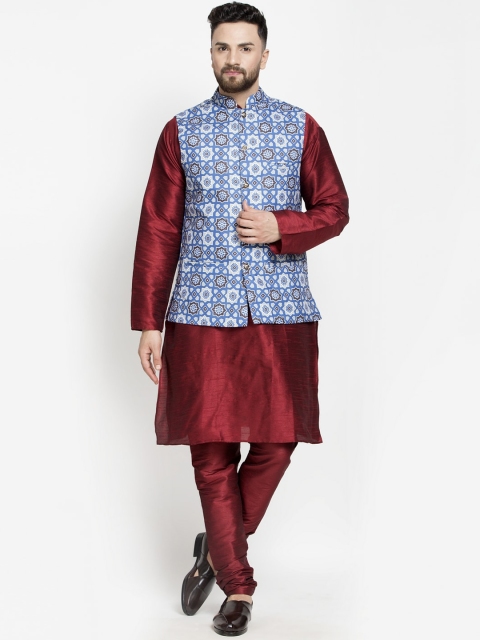 

Benstoke Men Maroon Layered Kurta with Pyjamas