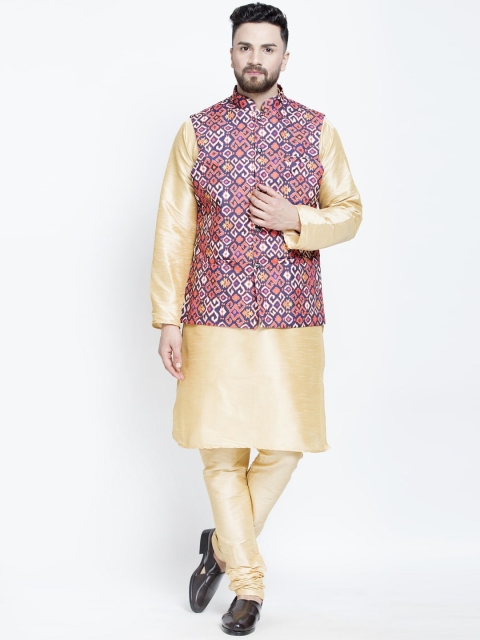 

Benstoke Men Gold-Toned Floral Kurta with Churidar