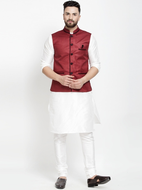 

Benstoke Men White Layered Kurta with Pyjamas