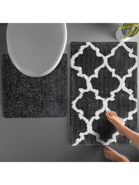

AEROHAVEN Set Of 2 Printed 1850 GSM Bath Rug & Contour Mat, Grey