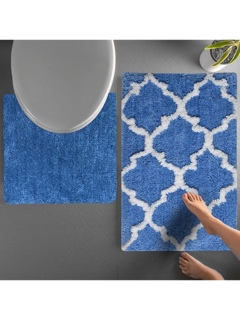 

AEROHAVEN Set Of 2 Printed 220 GSM Bath Rug & Contour Mat, Blue