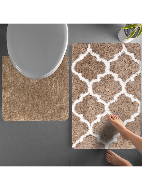 

AEROHAVEN Set Of 2 Printed 1850 GSM Bath Rug & Contour Mat, Coffee brown