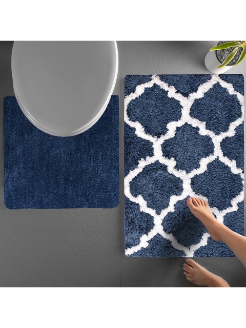 

AEROHAVEN Set Of 2 Printed 1850 GSM Bath Rug & Contour Mat, Navy blue
