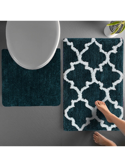 

AEROHAVEN Set Of 2 Printed 1850 GSM Bath Rug & Contour Mat, Teal