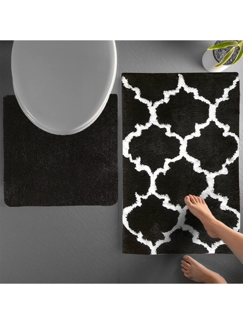 

AEROHAVEN Set Of 2 Printed 1850 GSM Bath Rug & Contour Mat, Black