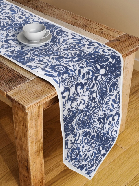 

Rajasthan Decor White & Blue Printed Pure Cotton Table Runners