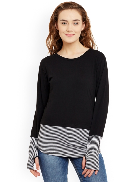 

Hypernation Women Black & White Striped Round Neck T-shirt