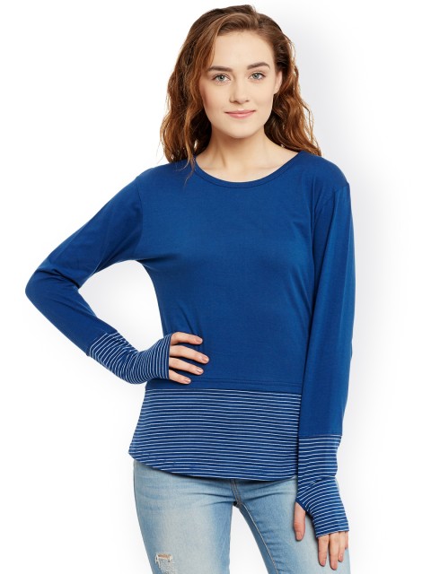 

Hypernation Women Blue Solid Slim Fit Round Neck T-shirt