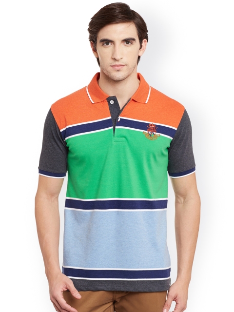 Duke Men Orange & Green Colourblocked Polo T-shirt