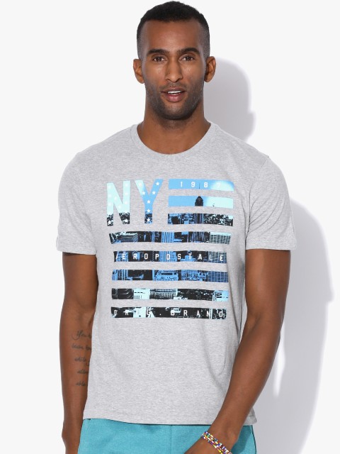 

Aeropostale Men Grey Melange Printed Round Neck T-shirt
