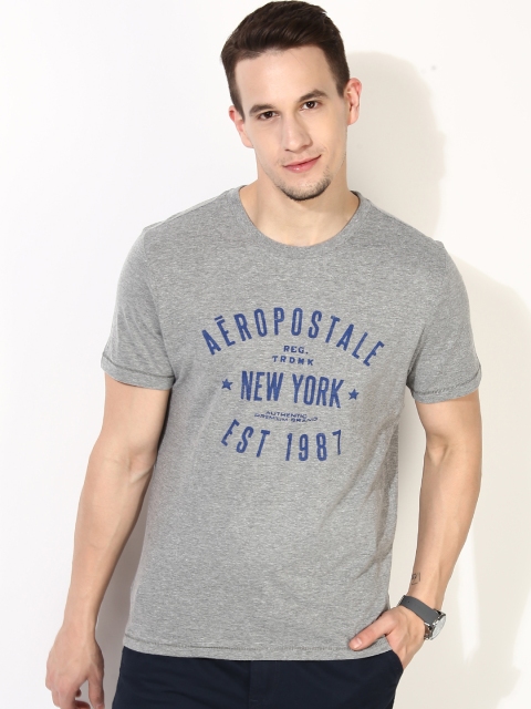 

Aeropostale Men Grey Melange Printed Round Neck T-shirt