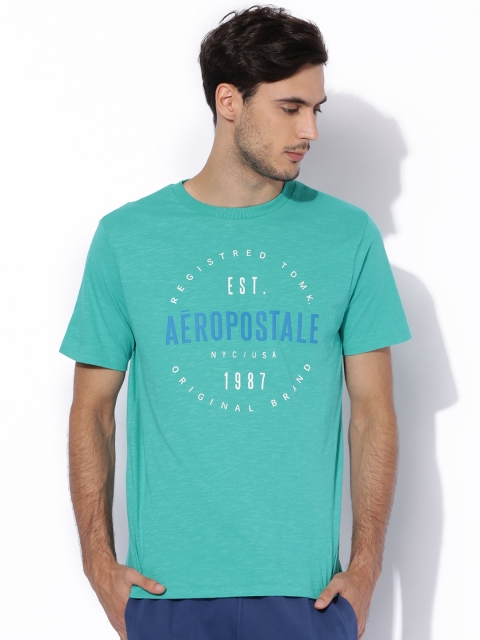 

Aeropostale Men Green Printed Round Neck Pure Cotton T-shirt