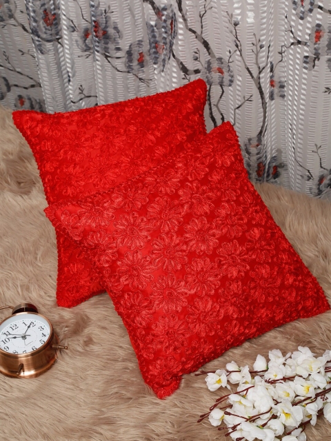 

HOSTA HOMES Red Set of 2 Floral Square Cushion Covers