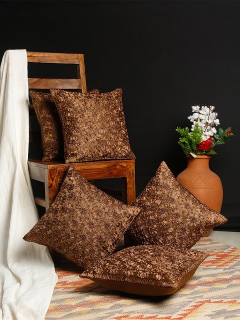 

HOSTA HOMES Brown Set of 5 Floral Square Cushion Covers
