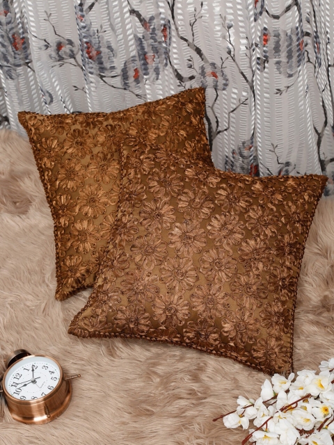

HOSTA HOMES Brown Set of 2 Floral Square Cushion Covers