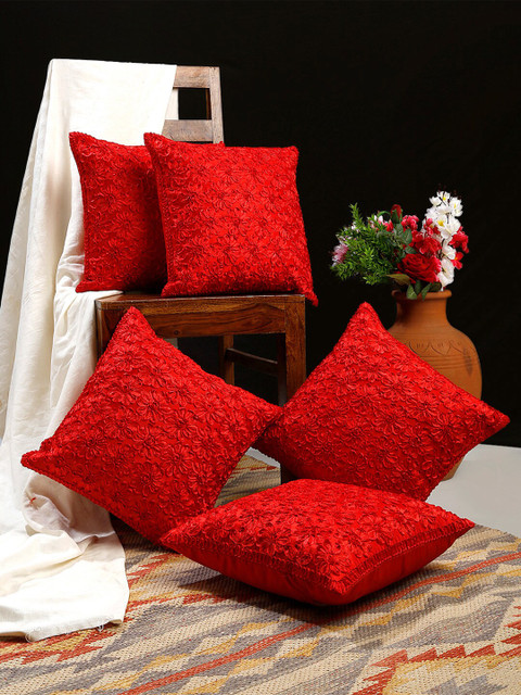 

HOSTA HOMES Red Set of 5 Floral Square Cushion Covers