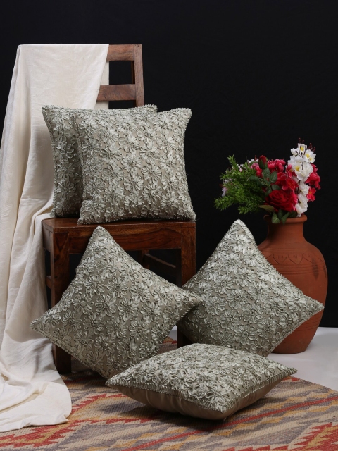 

HOSTA HOMES Lime Green Set of 5 Floral Square Cushion Covers