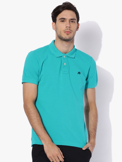 

Aeropostale Men Teal Green Solid Polo Pure Cotton T-shirt