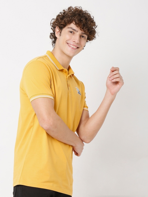 

Rex Straut Jeans Men Yellow Polo Collar Slim Fit Cotton T-shirt