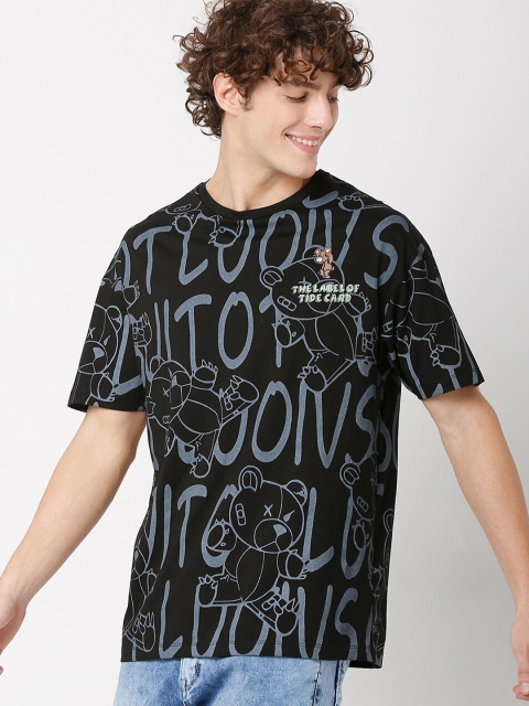 

Rex Straut Jeans Men Black & Multicoloured Typography Printed Boxy T-shirt
