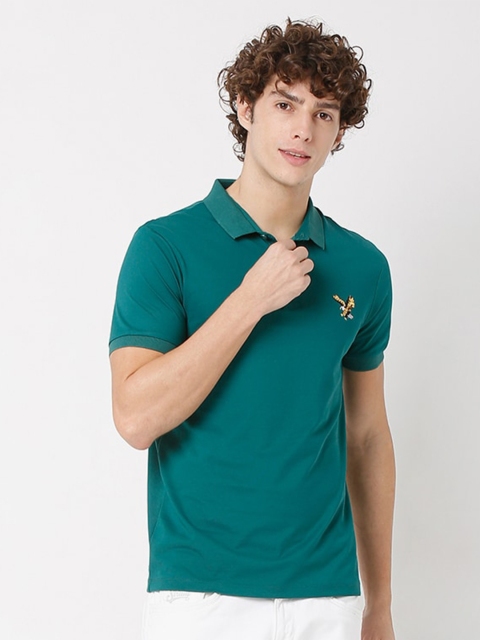 

Rex Straut Jeans Men Green Polo Collar Applique Slim Fit T-shirt