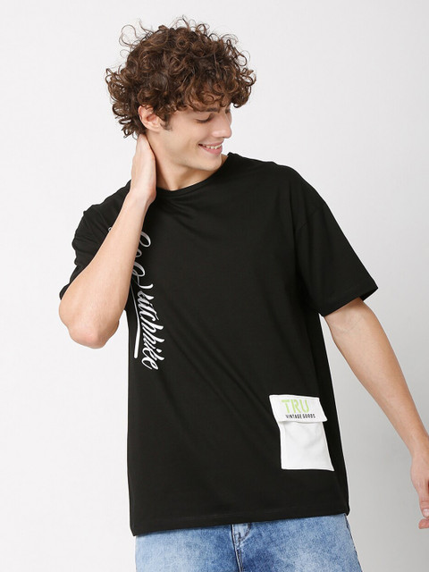 

Rex Straut Jeans Men Black Typography Boxy T-shirt