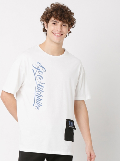 

Rex Straut Jeans Men White & Blue Typography Printed Boxy T-shirt