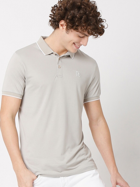 

Rex Straut Jeans Men Beige Polo Collar Slim Fit Cotton T-shirt