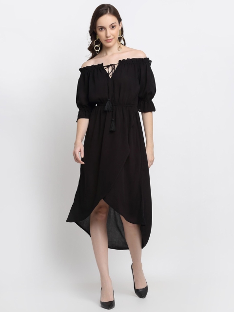 

DIVA WALK EXCLUSIVE Black Off-Shoulder Crepe Midi Dress