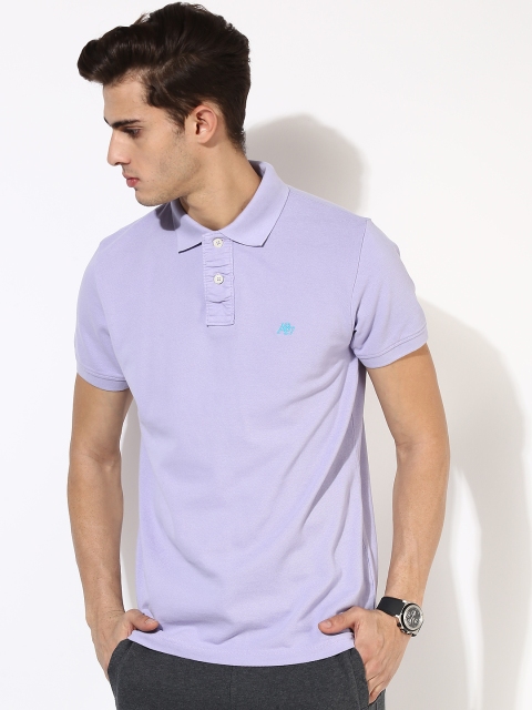 

Aeropostale Men Lavender Solid Polo Collar T-Shirt