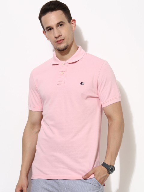 

Aeropostale Men Pink Solid Polo Collar T-Shirt