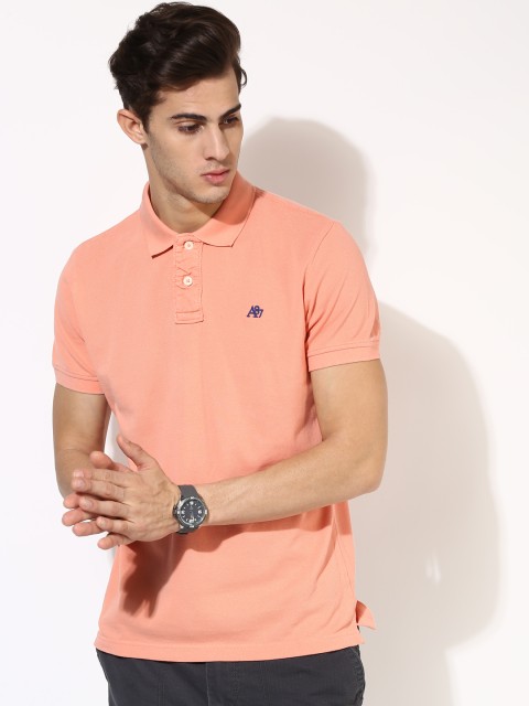 

Aeropostale Men Peach-Coloured Solid Polo Collar Pure Cotton T-shirt