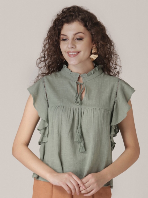 

DIVA WALK EXCLUSIVE Olive Green Tie-Up Neck Top