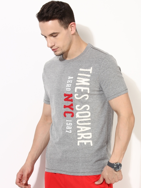 

Aeropostale Men Grey Melange Applique Round Neck T-Shirt