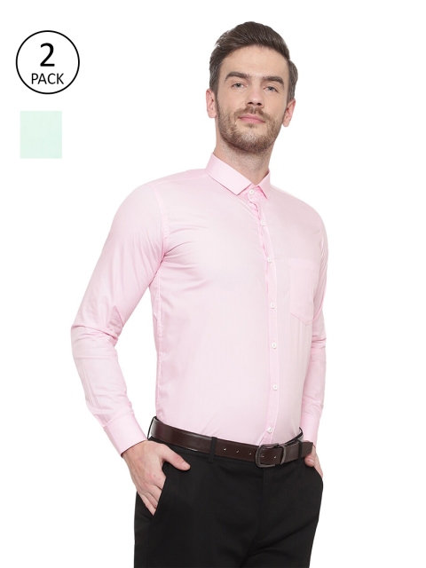 

Srey trends Men Pink & Sea Green Set of 2 Solid Cotton Comfort Formal Shirt
