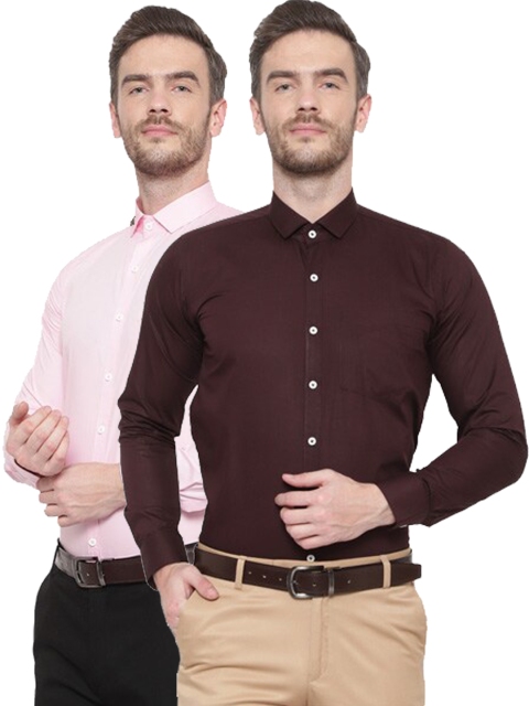 

Srey trends Men Pink and Coffee Brown Pack of 2 Comfort Pure Cotton Formal Shirt